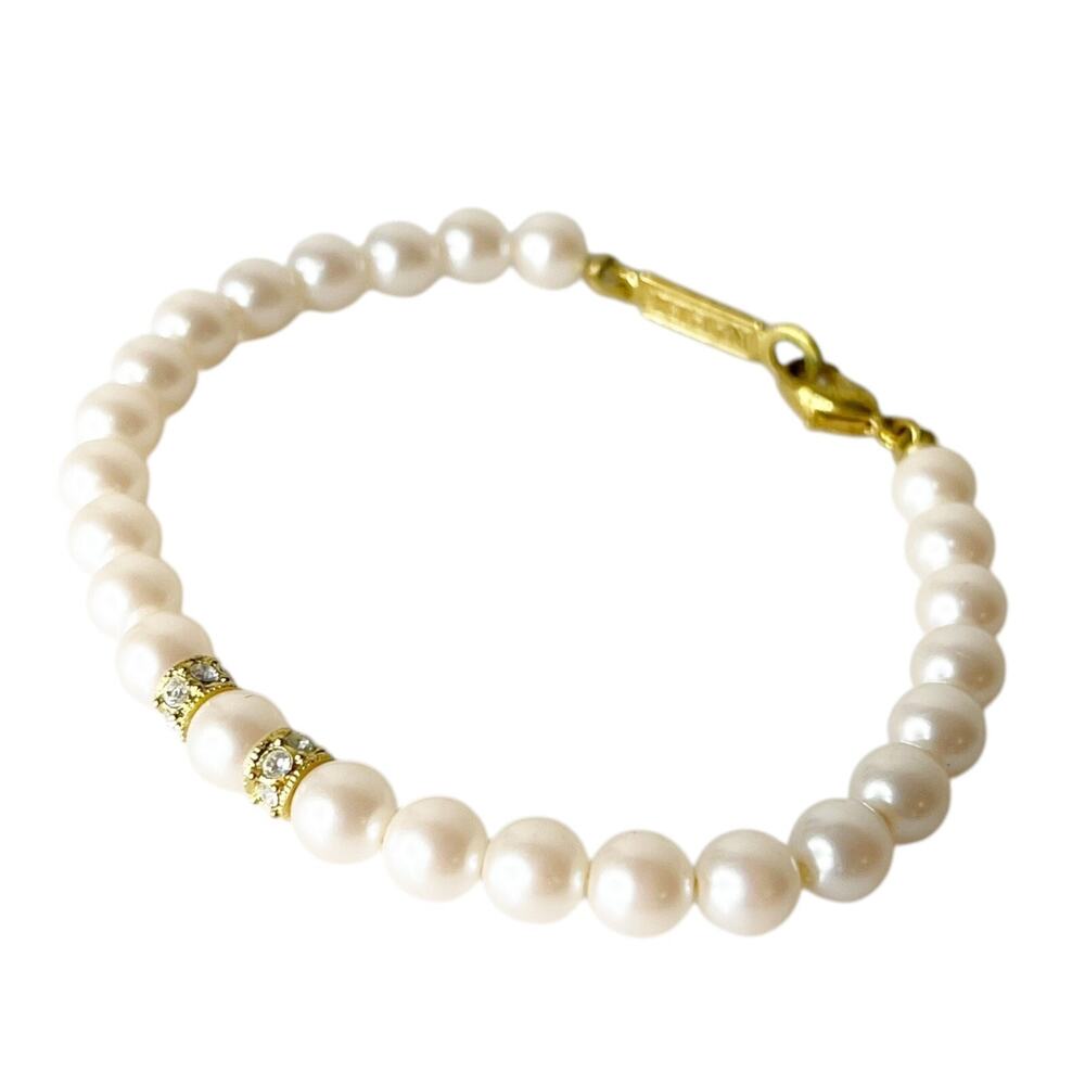 Napier Pearl Bracelet Vintage 90s Rhinestone Gold Tone Bridal Formal Glam
